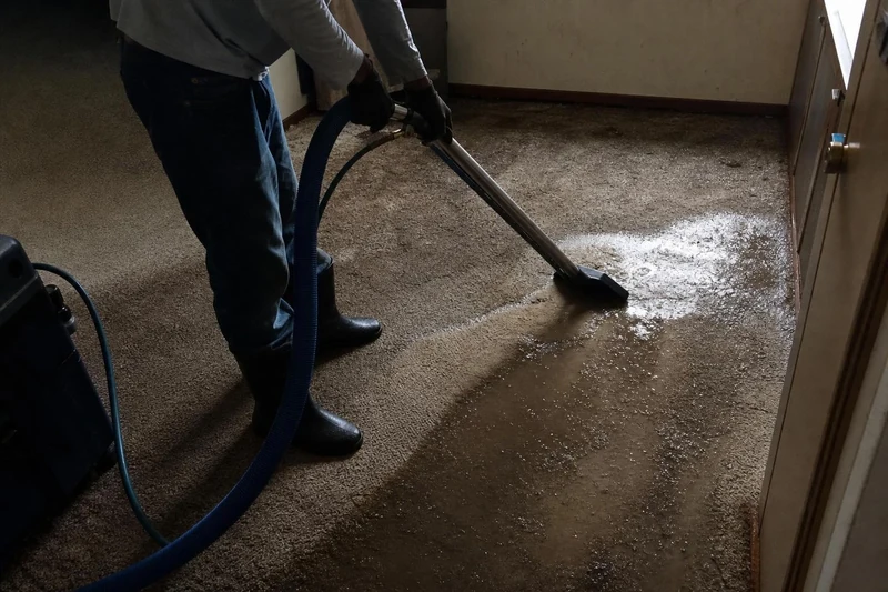 Standing water being pulled off the floor of a McKinney home right after a sudden supply-line failure