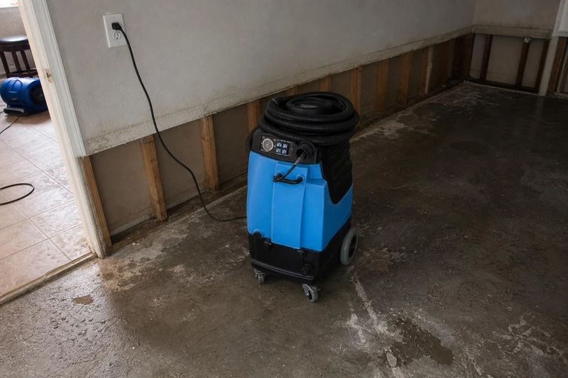 Standing floodwater being extracted from a McKinney garage after a hard summer storm