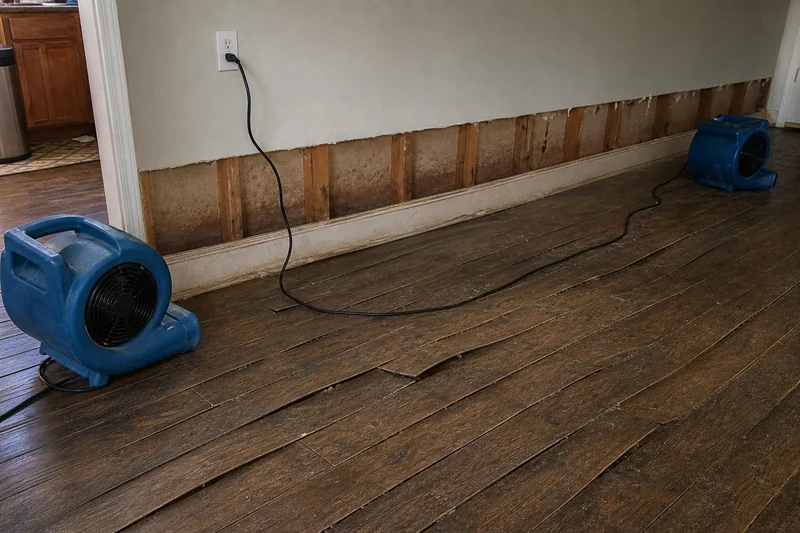 Water extraction equipment pulling standing water off the floor of a flooded Allen Texas home