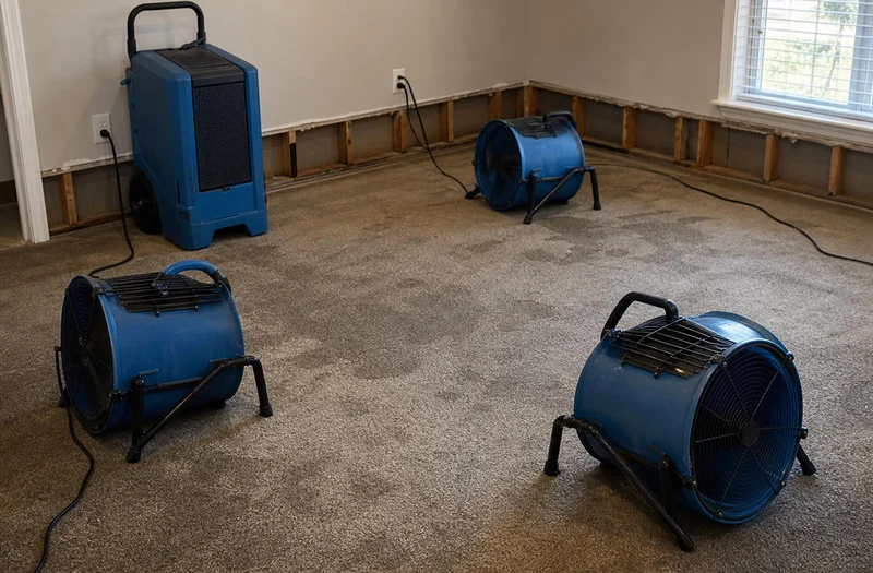 Drying equipment running in a Plano home once the standing water was pulled out