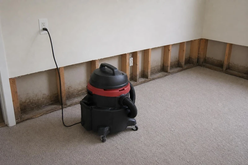 A dehumidifier and air movers left running on damp carpet in a Princeton home after a supply line let go
