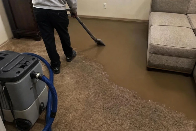 Water restoration technician setting up extraction equipment in a two-story Stonebridge Ranch home in McKinney Texas