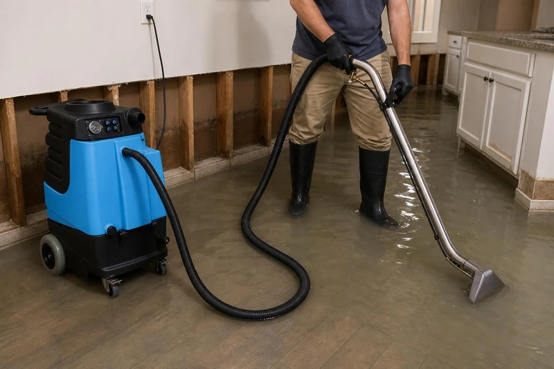 Water pulled from the entry of a two-story home in The Colony